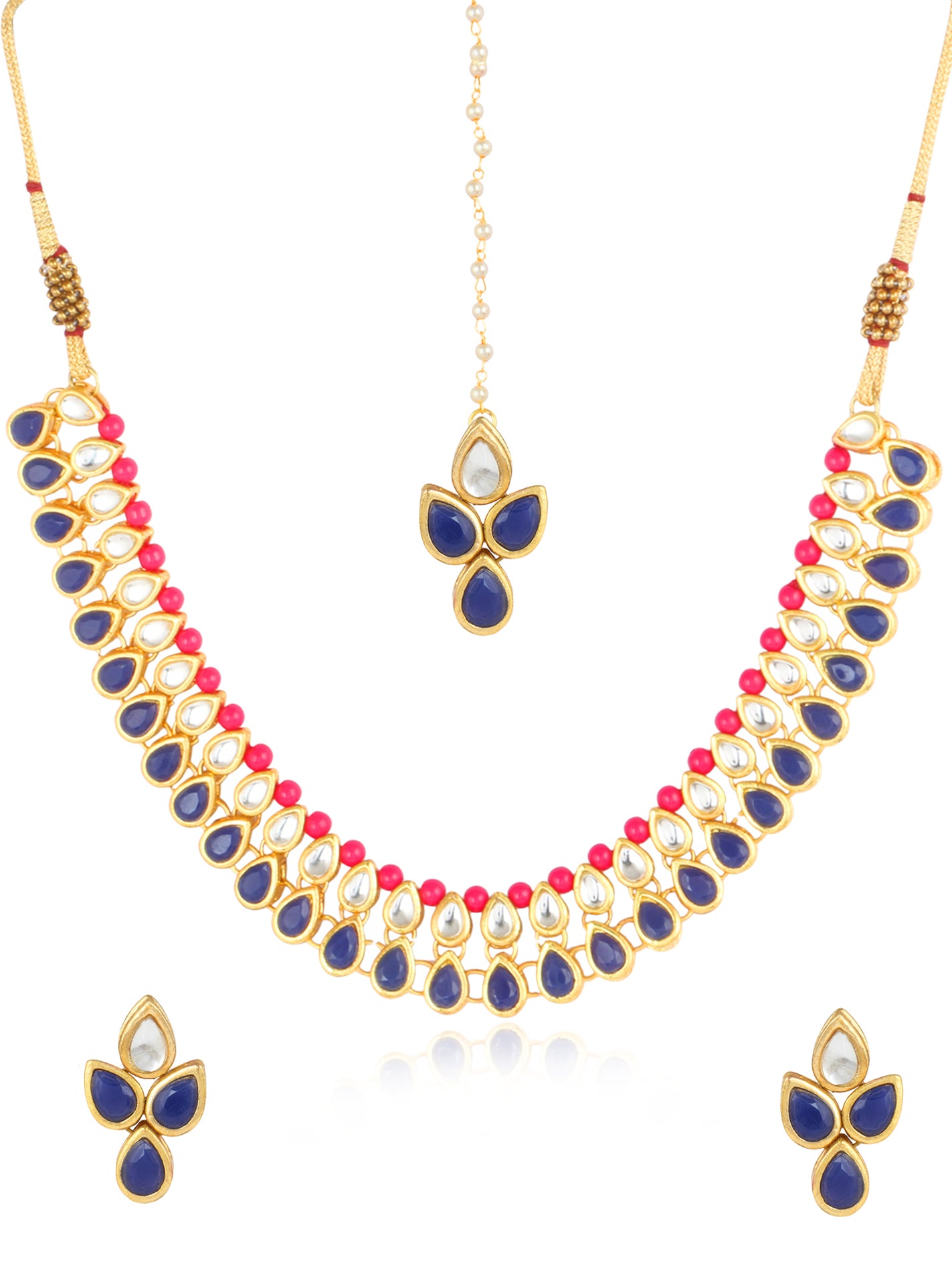 Pink and Blue Kundan Classic Necklace set