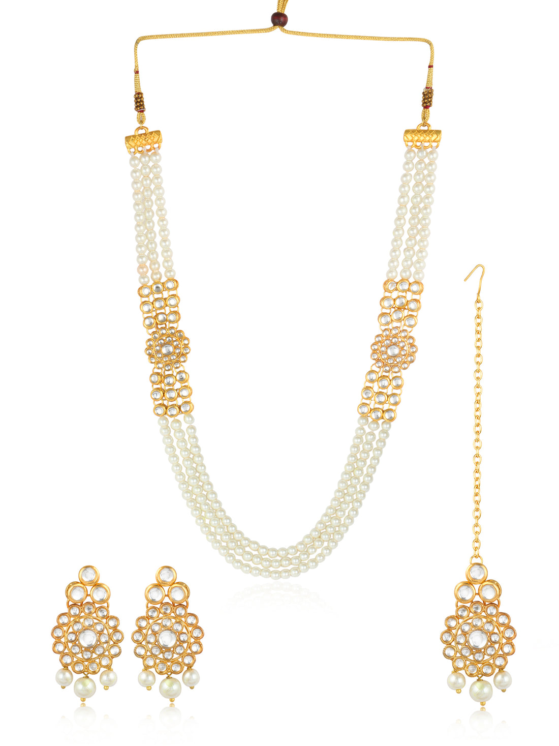 Kundan Layered White Pearl Rani Haar Ethnic Necklace Set