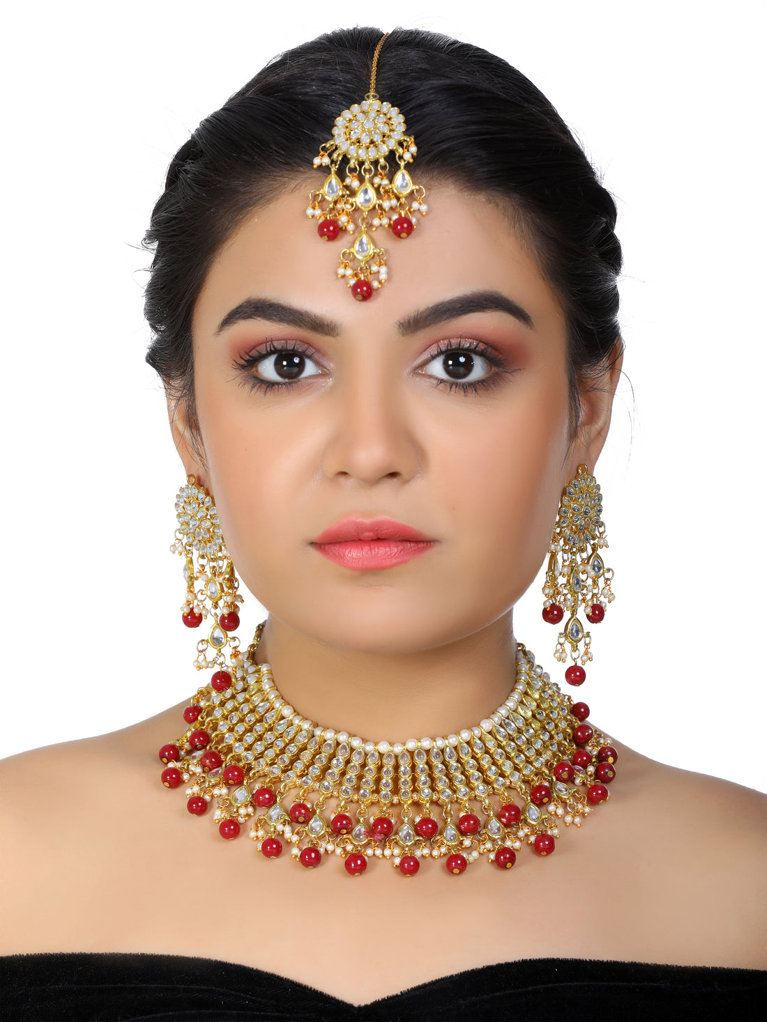 Partywear Traditional Kundan Red Choker Jewellery Set