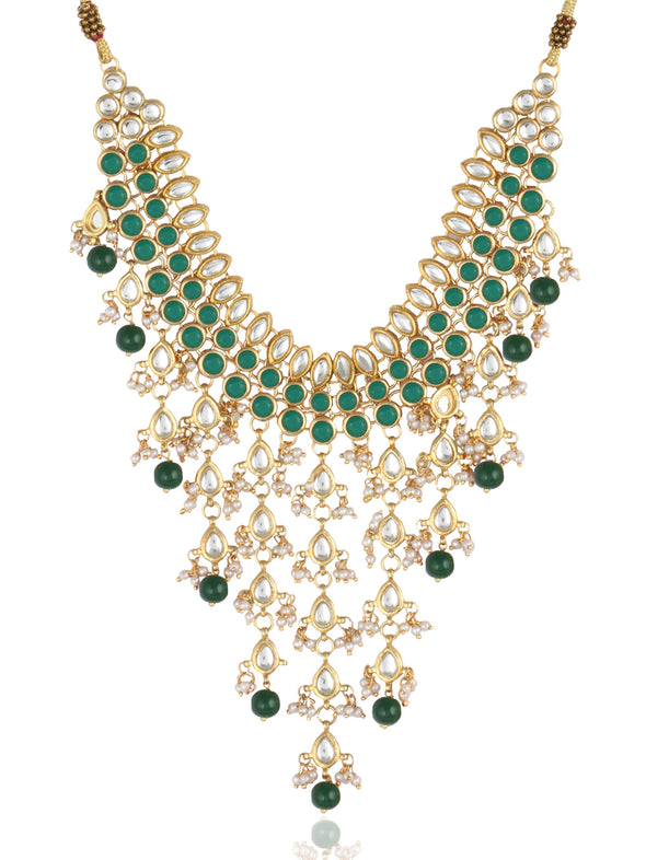 22K GoldPlated Kundan Green Drop Necklace Set