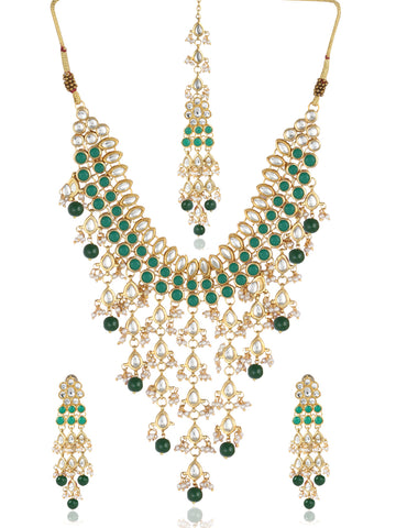 Kundan Green Drop Necklace Set