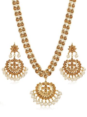 Antique Rani Haar Kundan White Pearl Drop Necklace Set