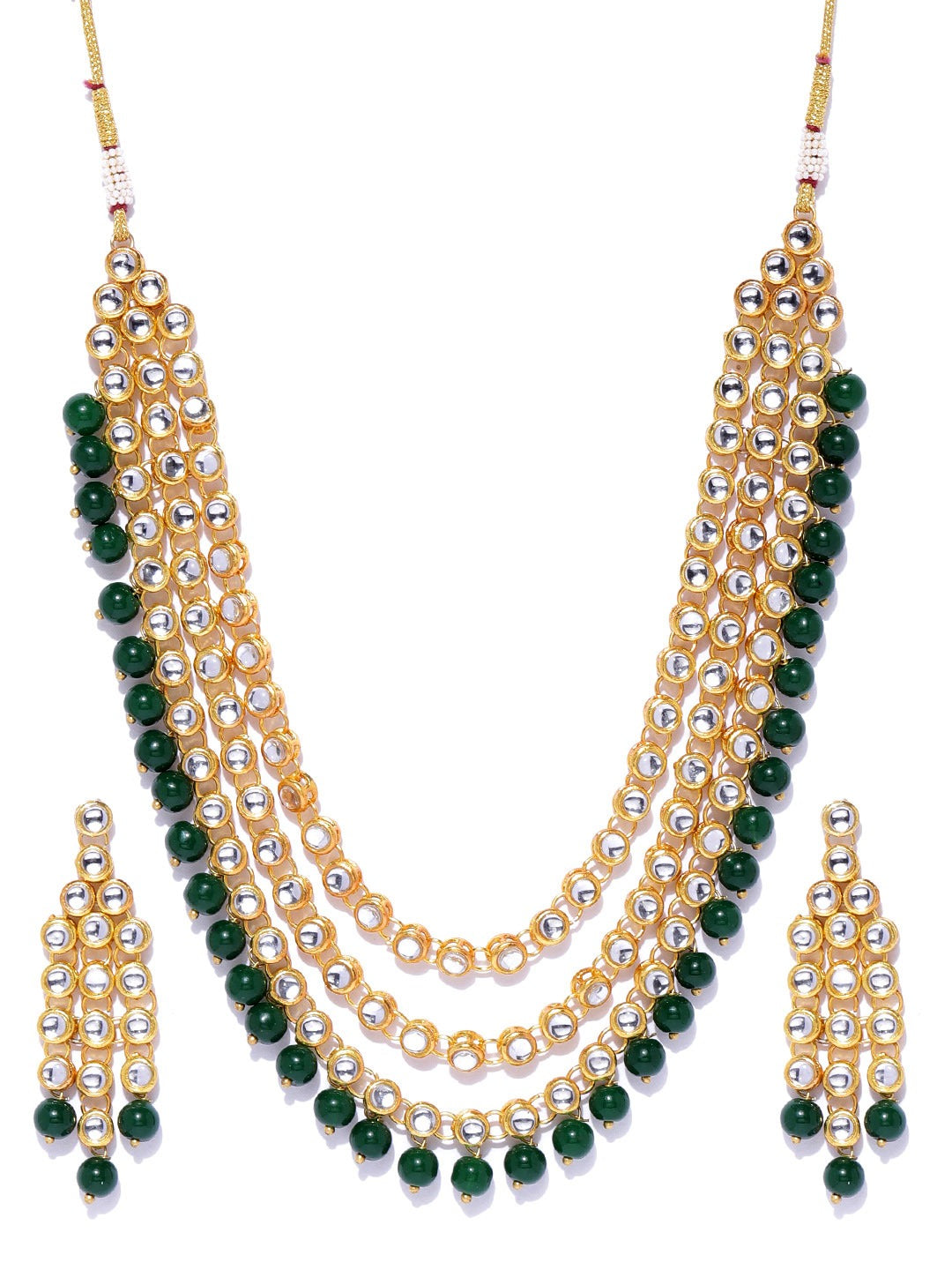 Karatcart Gold-Plated Green Kundan Jewellery Set