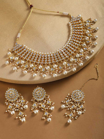 Kundan Choker Necklace Set with Pearl Tassels