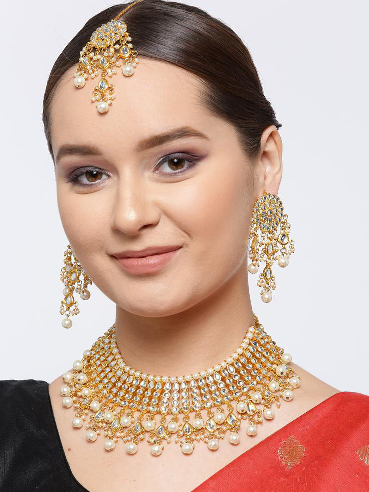 Kundan Choker Necklace Set with Pearl Tassels