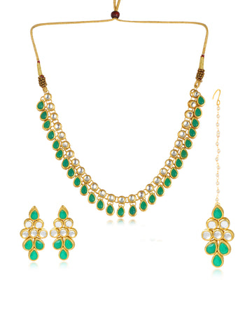 Karatcart 22K GoldPlated Green Drop Kundan Necklace Set for Women