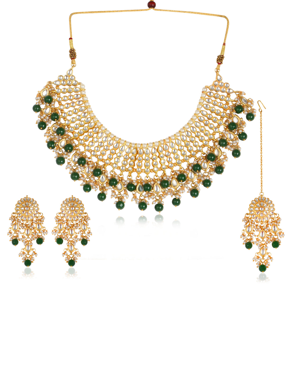 Kundan Choker Necklace set with Green Beads Tassels