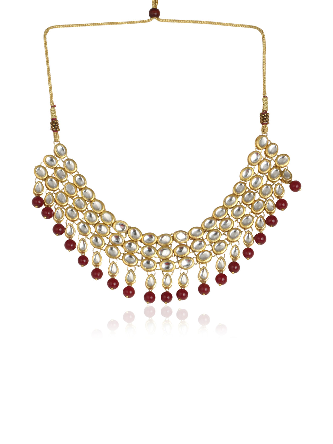 Karatcart 22K GoldPlated Traditional Kundan Pearl Red Choker Necklace Set