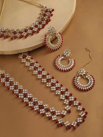 Karatcart Kundan Red Traditional Bridal Necklace Set