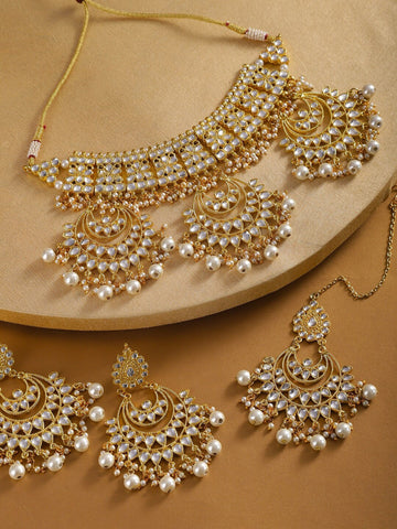 Karatcart Kundan Gold Bridal Choker Necklace Set