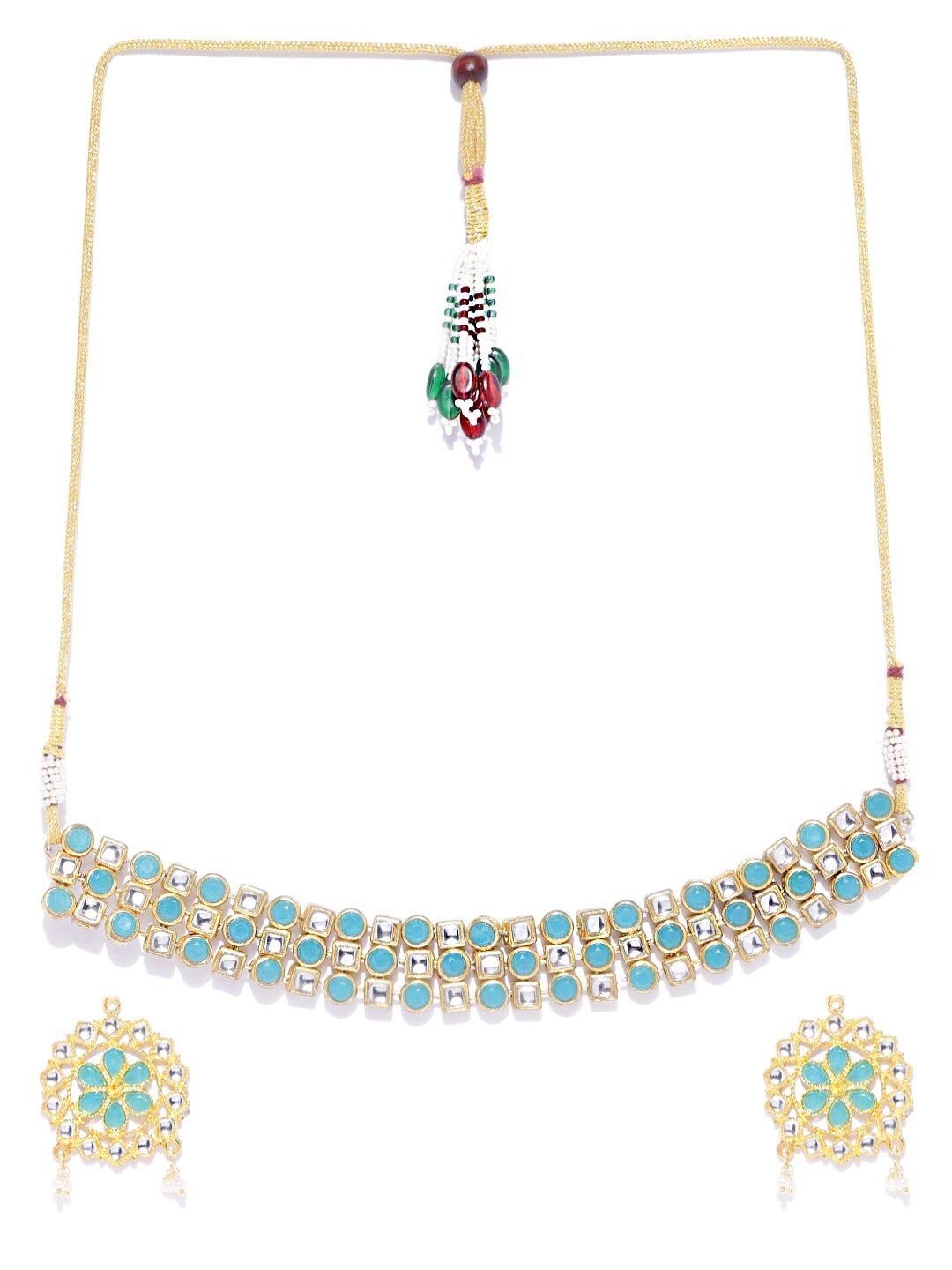 Karatcart  Kundan Blue Stone Choker Necklace Set