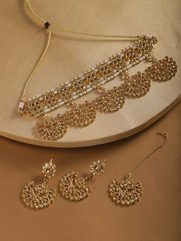 Karatcart Kundan Gold Bridal Choker Necklace Set