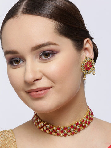 Karatcart Kundan Red Stone Choker Necklace Set