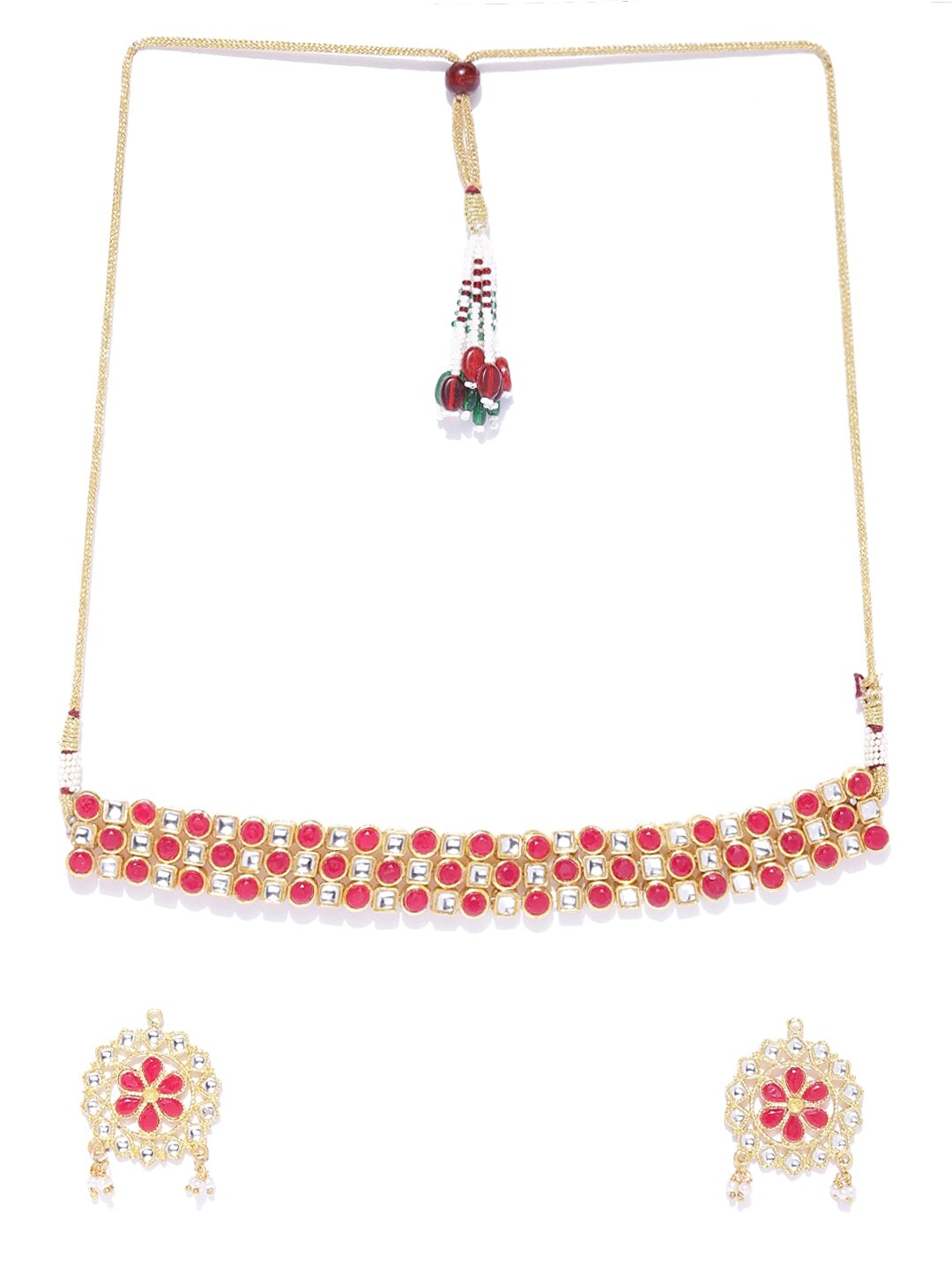 Karatcart Kundan Red Stone Choker Necklace Set