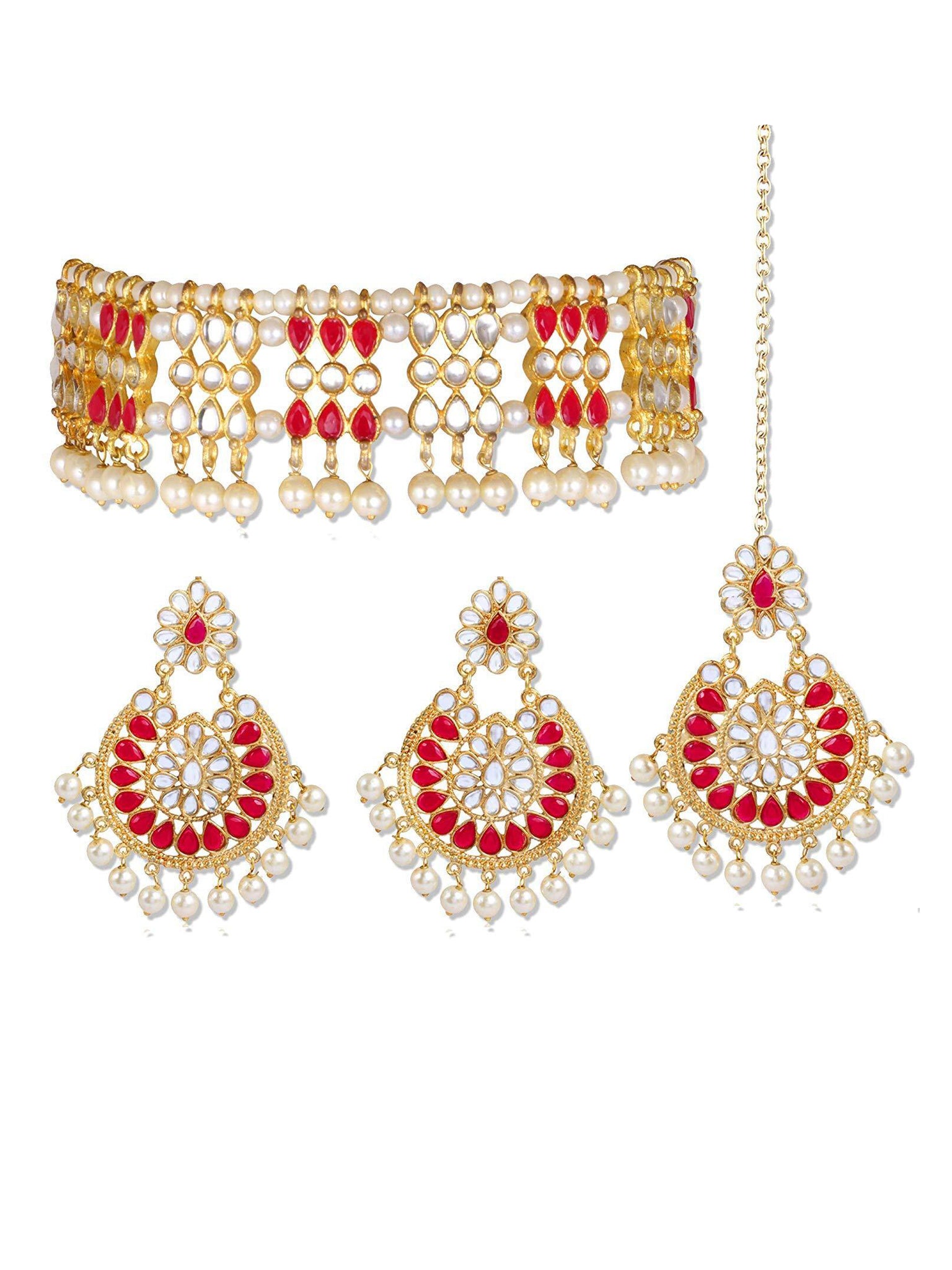 Kundan Broad Choker Necklace Set for Woman