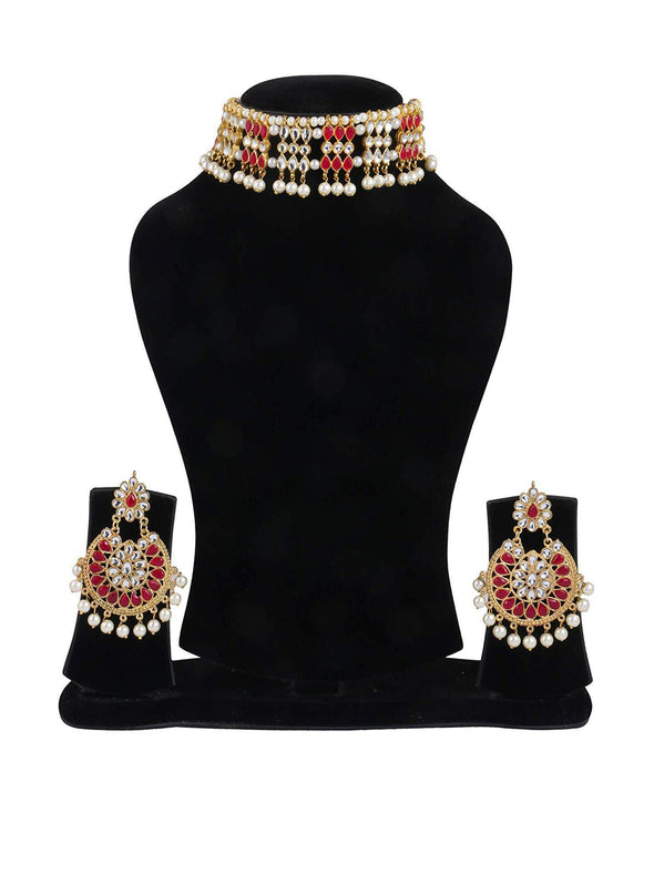 Kundan Broad Choker Necklace Set for Woman