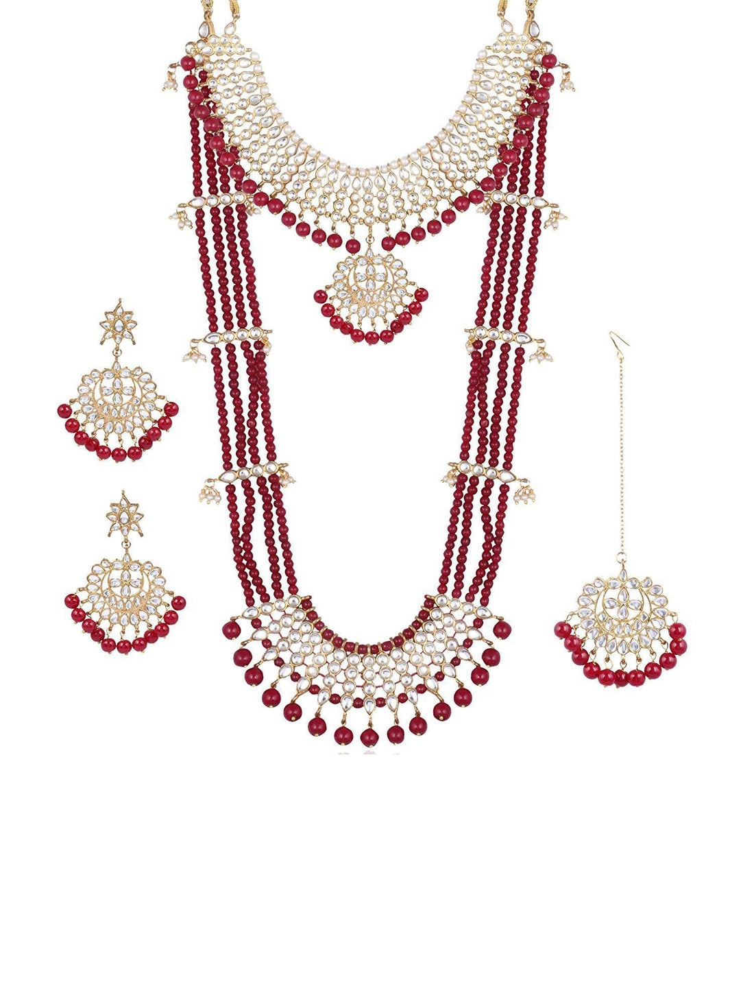 Karatcart Kundan Red Bridal Necklace Set