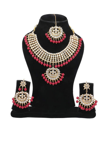 Karatcart Kundan Red Bridal Necklace Set