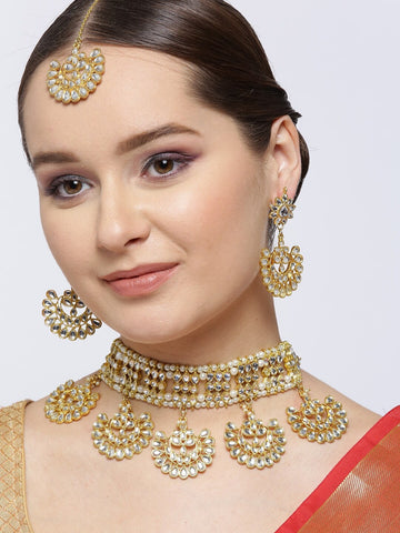 Karatcart Kundan Gold Bridal Choker Necklace Set