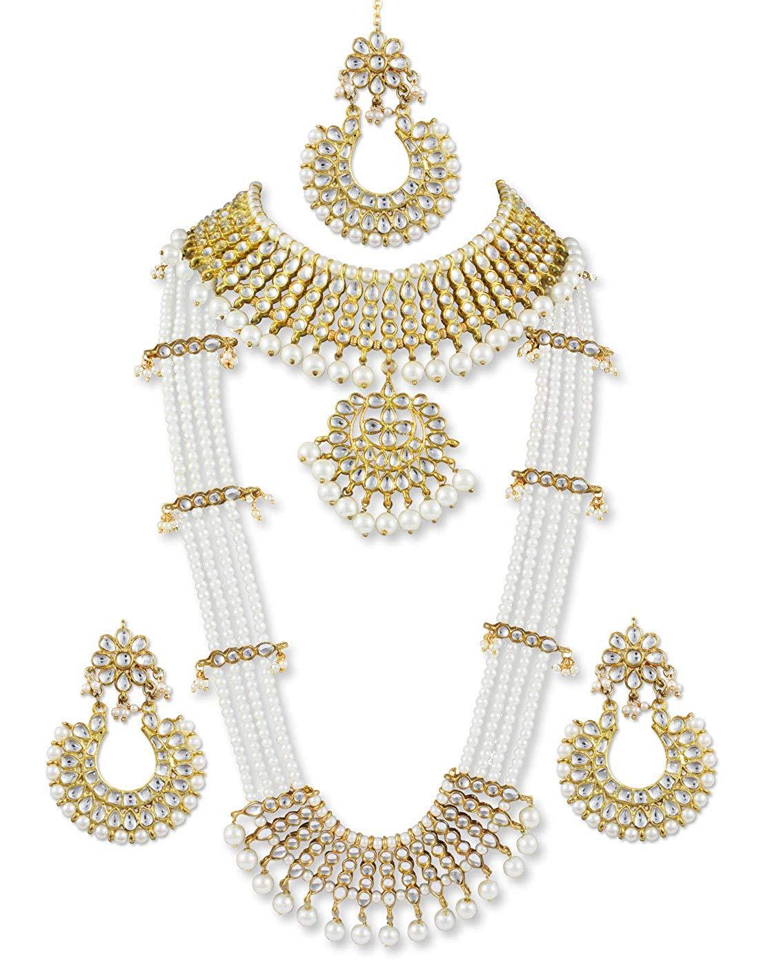 Karatcart Traditional Kundan and Pearl Bridal Necklace Set