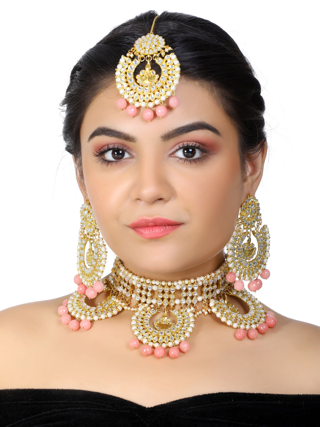 Kundan Bridal Peach Choker Necklace Set