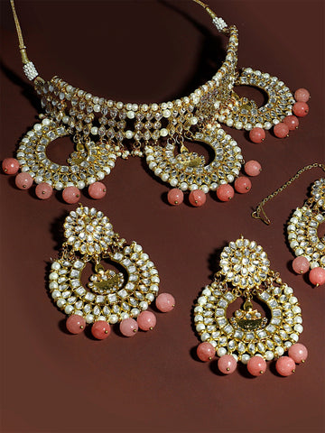 Kundan Bridal Peach Choker Necklace Set