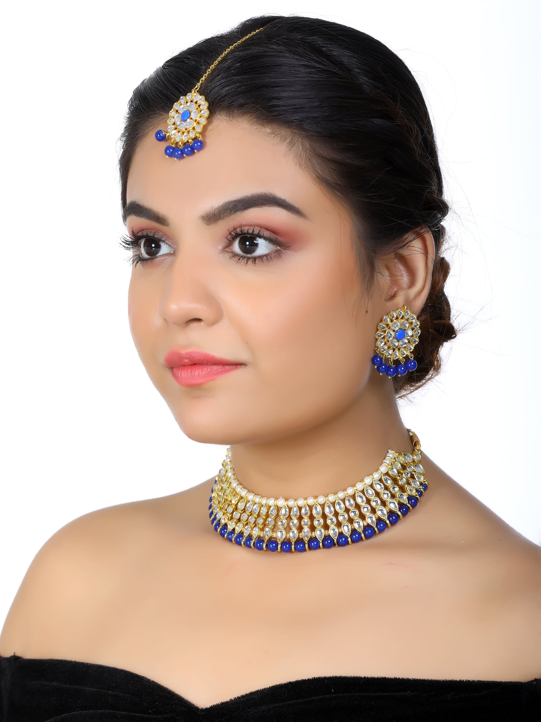 Kundan Blue Choker Necklace Set