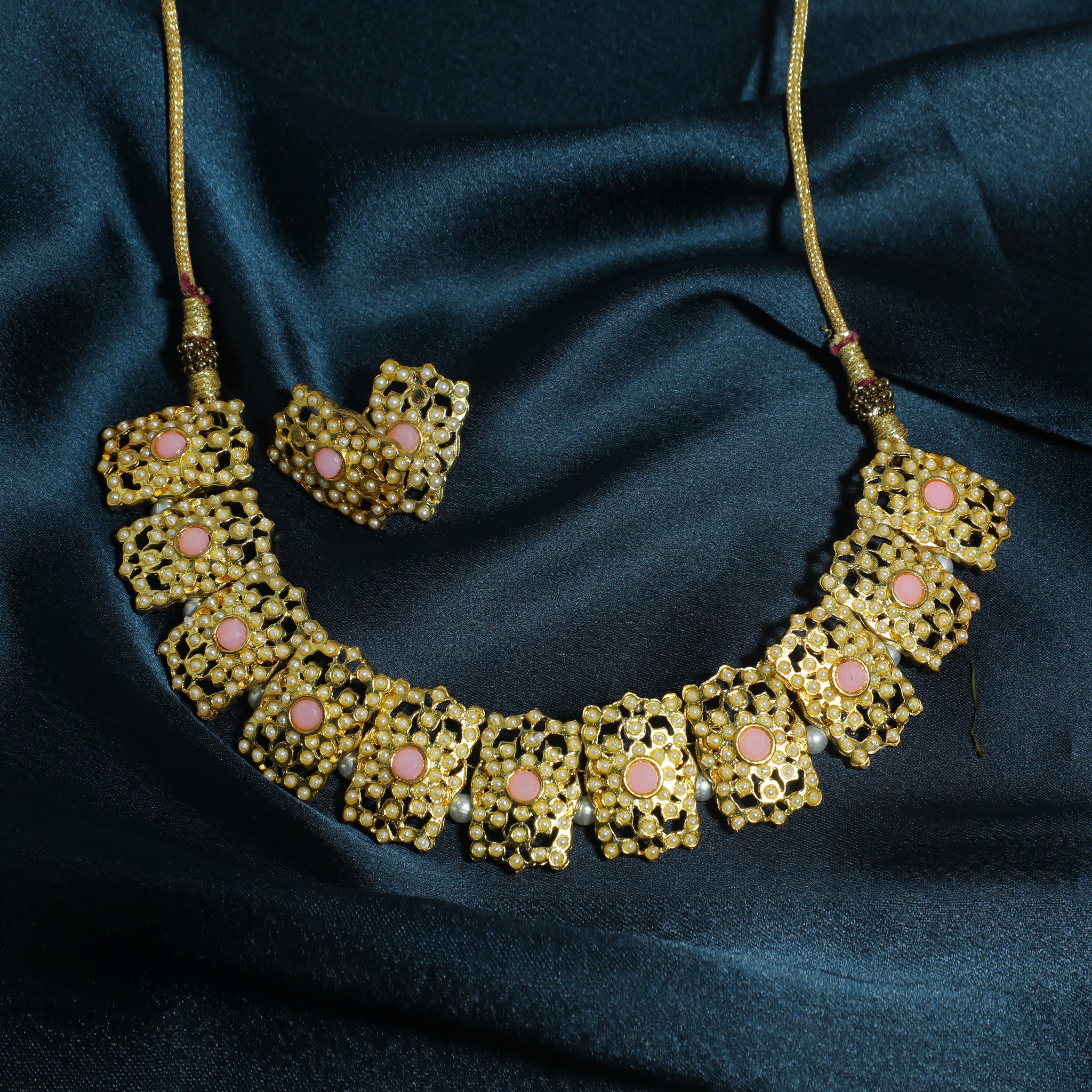 Kundan Pink Jadau Embellished Choker Necklace Set with Earrings