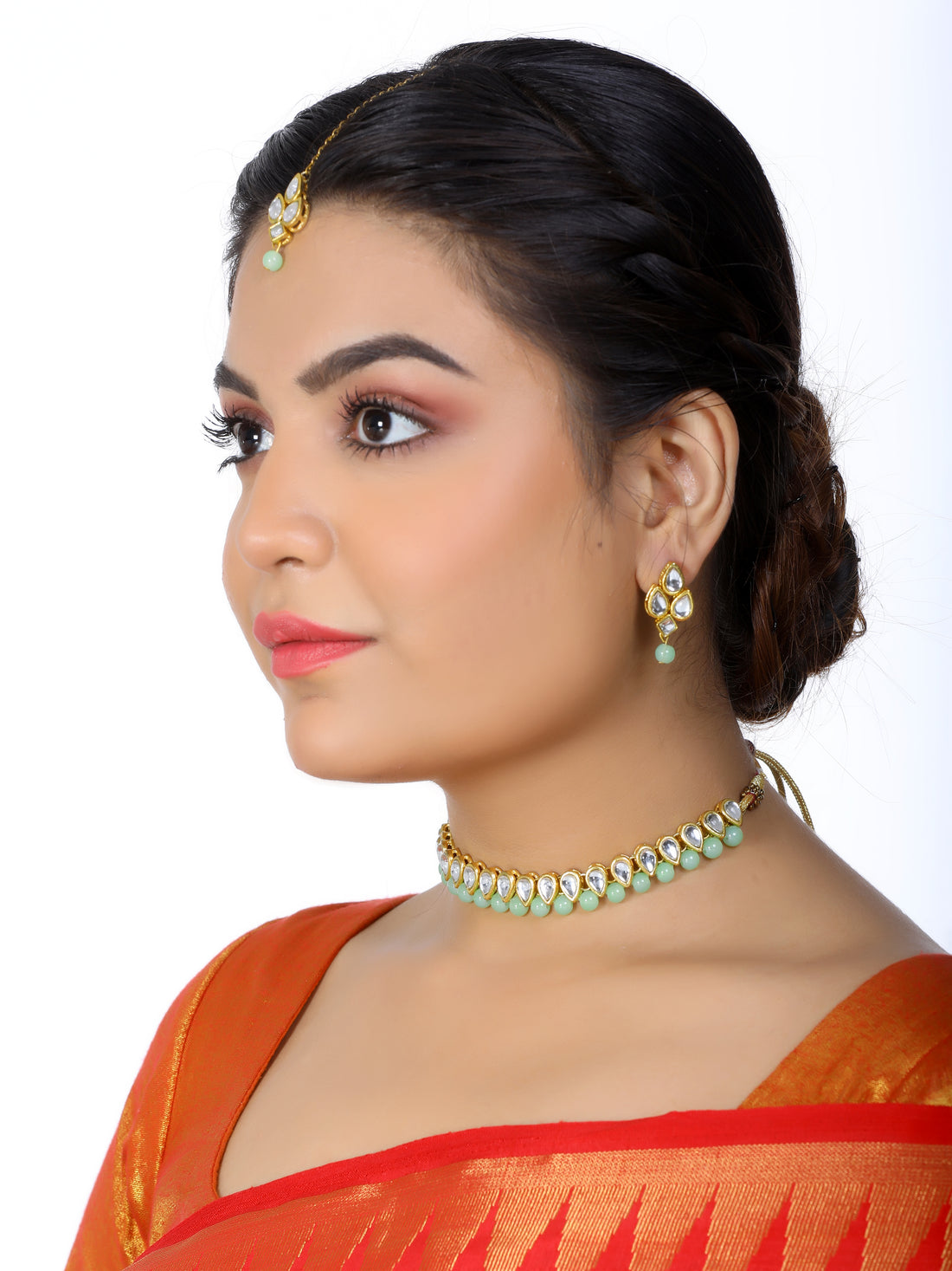 Kundan Mint Green Choker Necklace Set