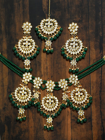 Kundan Green Beads Bridal Necklace Set