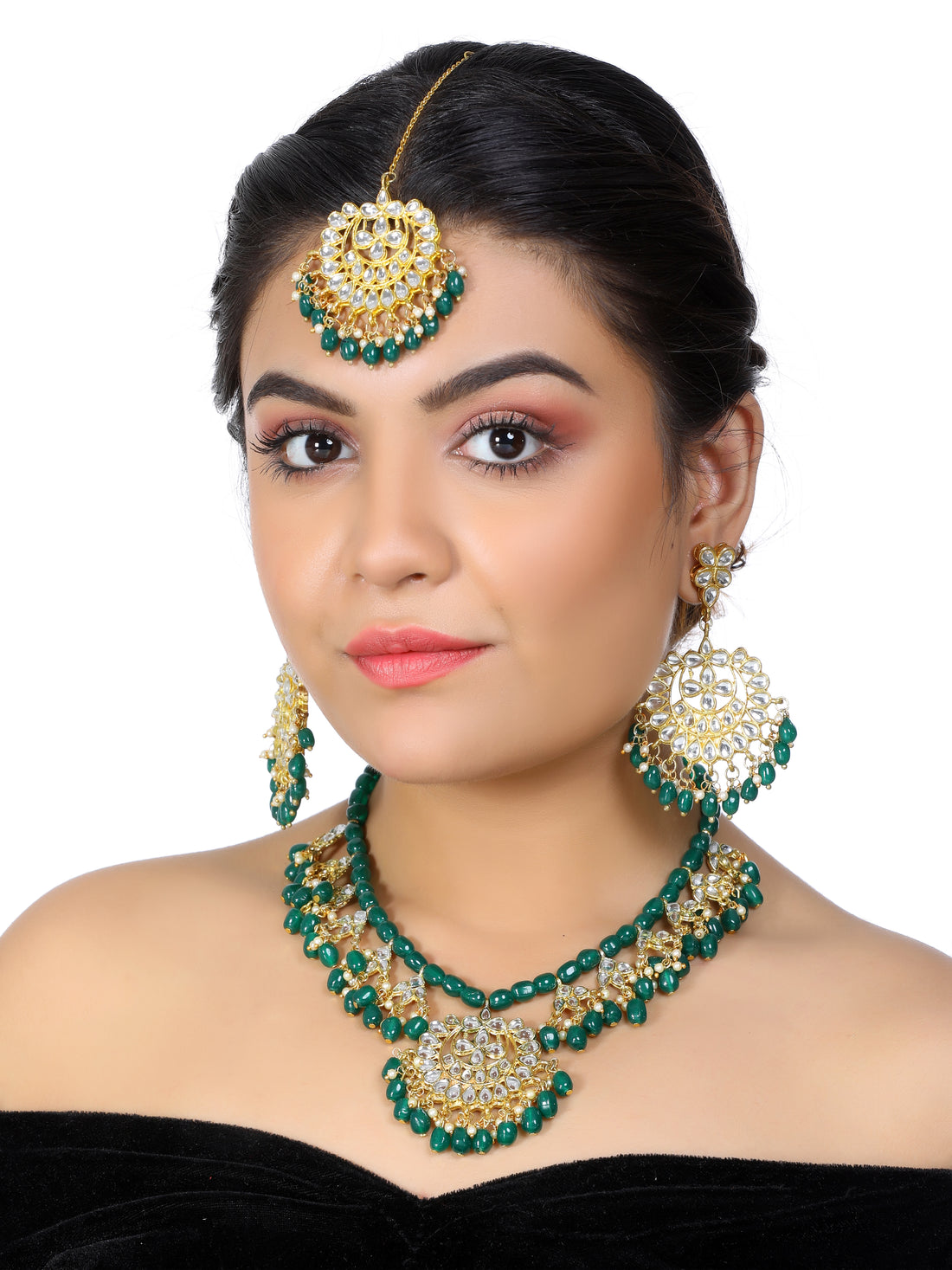 Kundan Green Stone Necklace Set