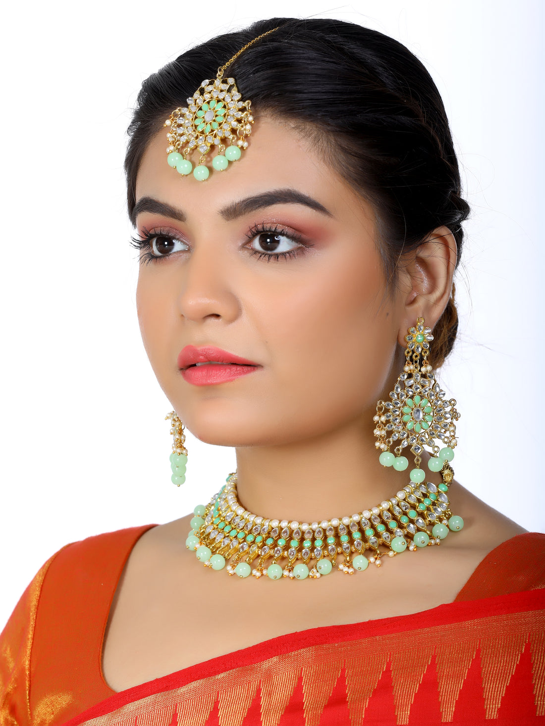 Kundan Mint Green Choker Necklace Set