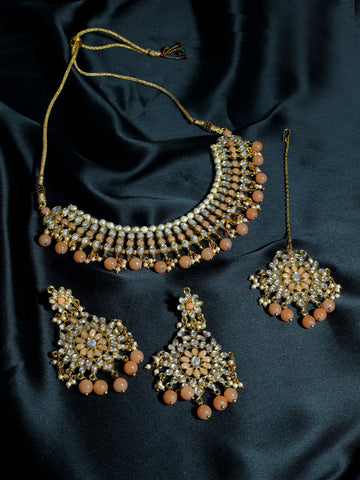 Kundan Peach Choker Necklace Set