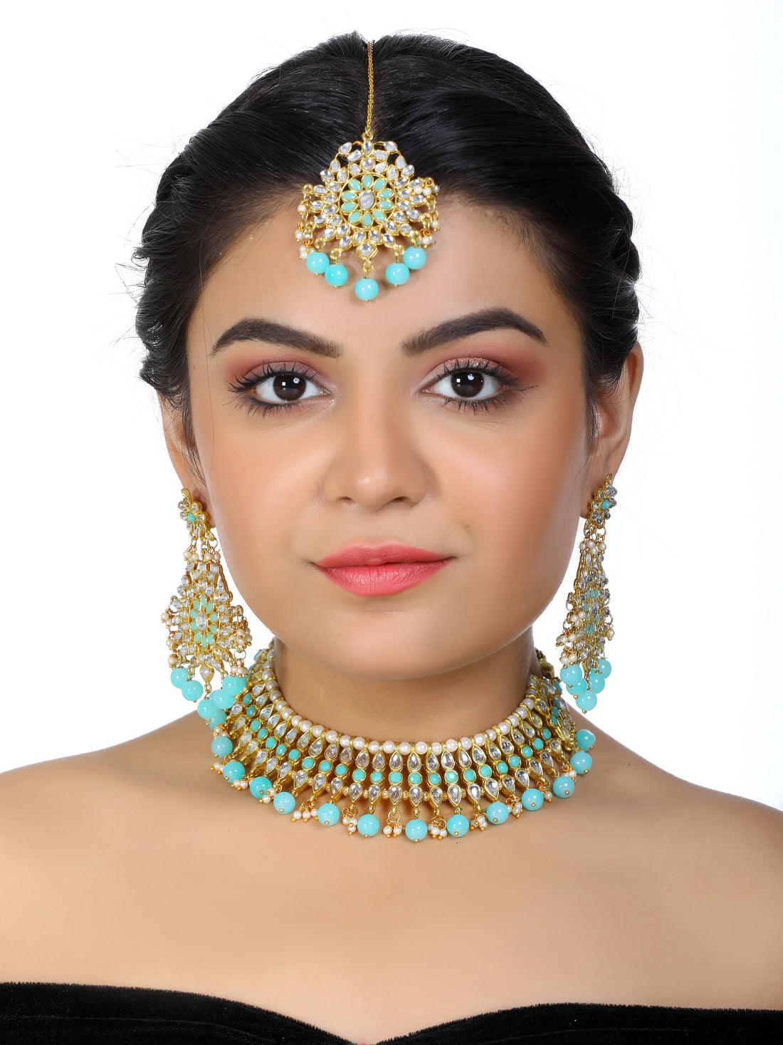 Kundan Mint Blue Choker Necklace Set