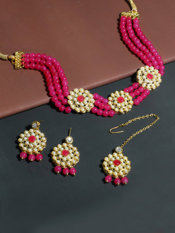 Kundan Pink Beaded Choker Necklace Set