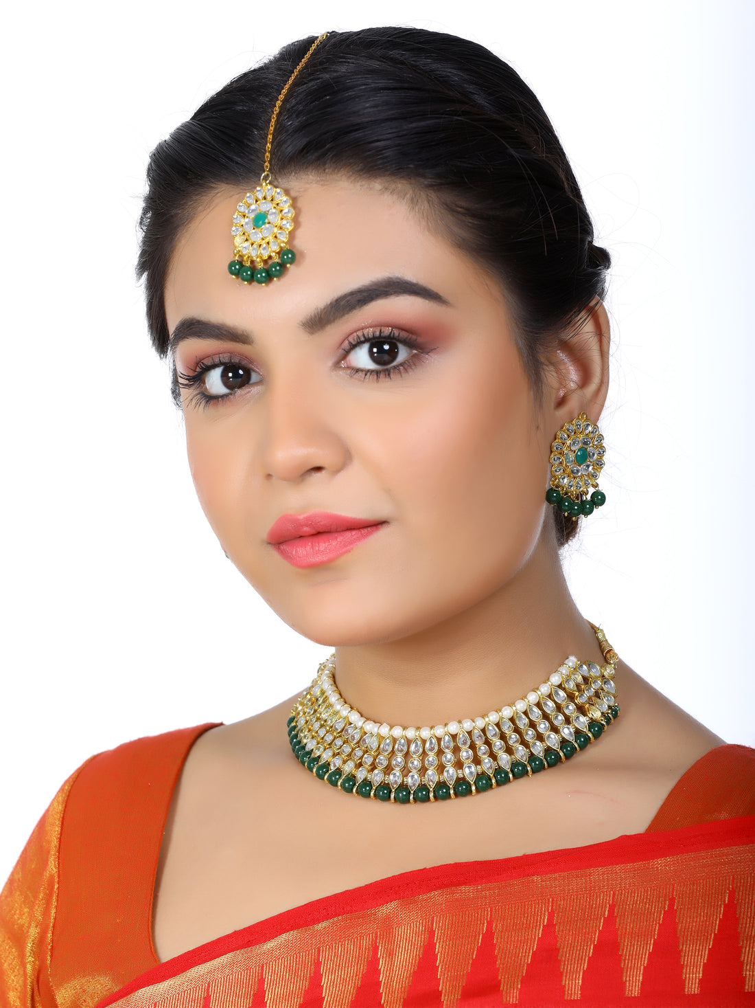 Kundan Dark Green Choker Necklace Set