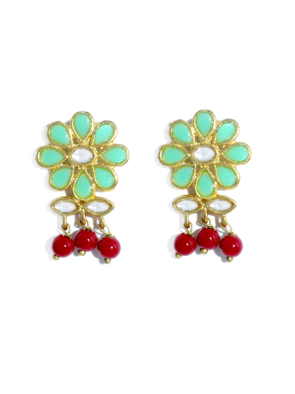 Kundan Red and Mint Green Beaded Choker Necklace Set