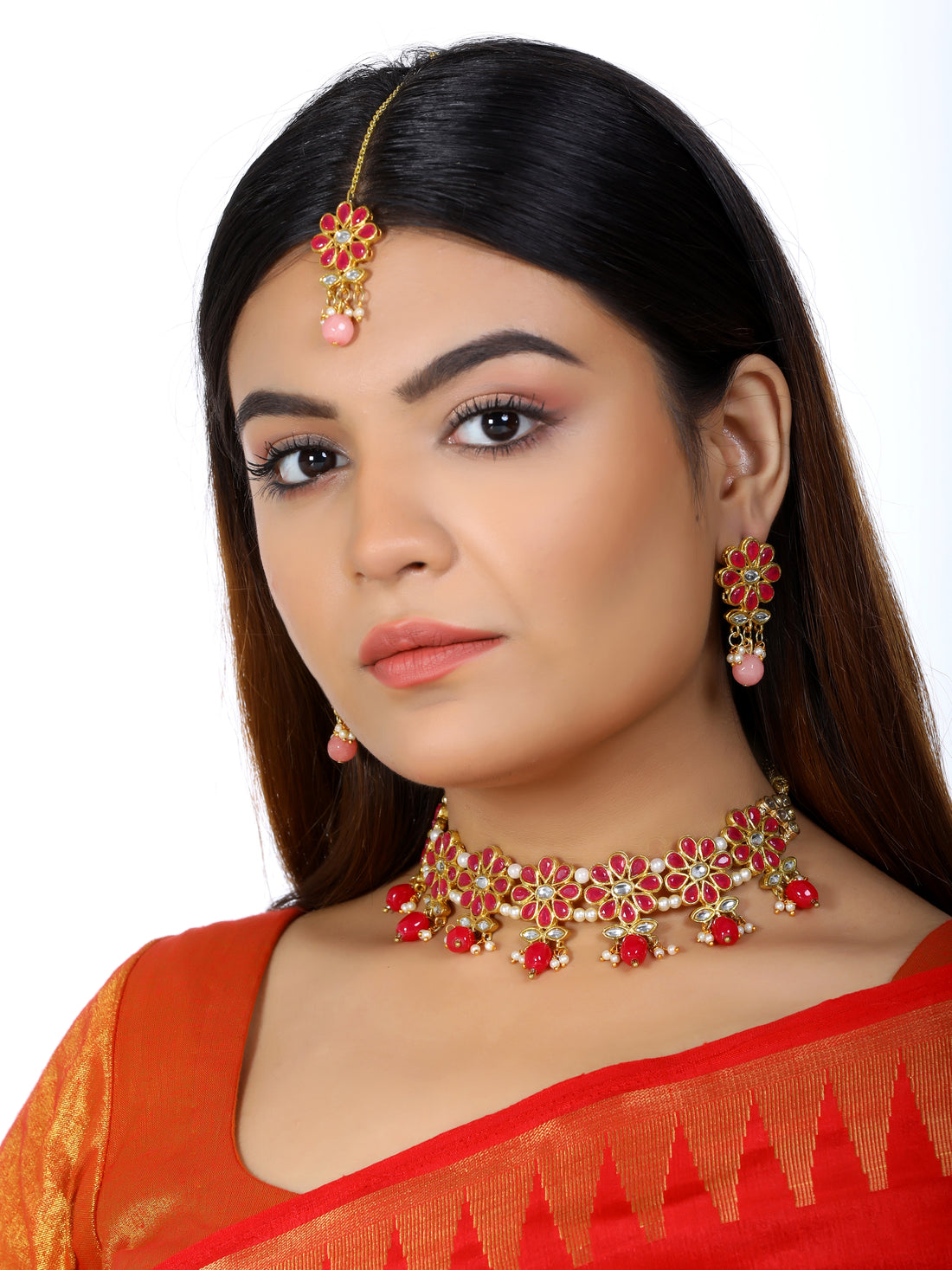 Kundan Red Choker Necklace Set