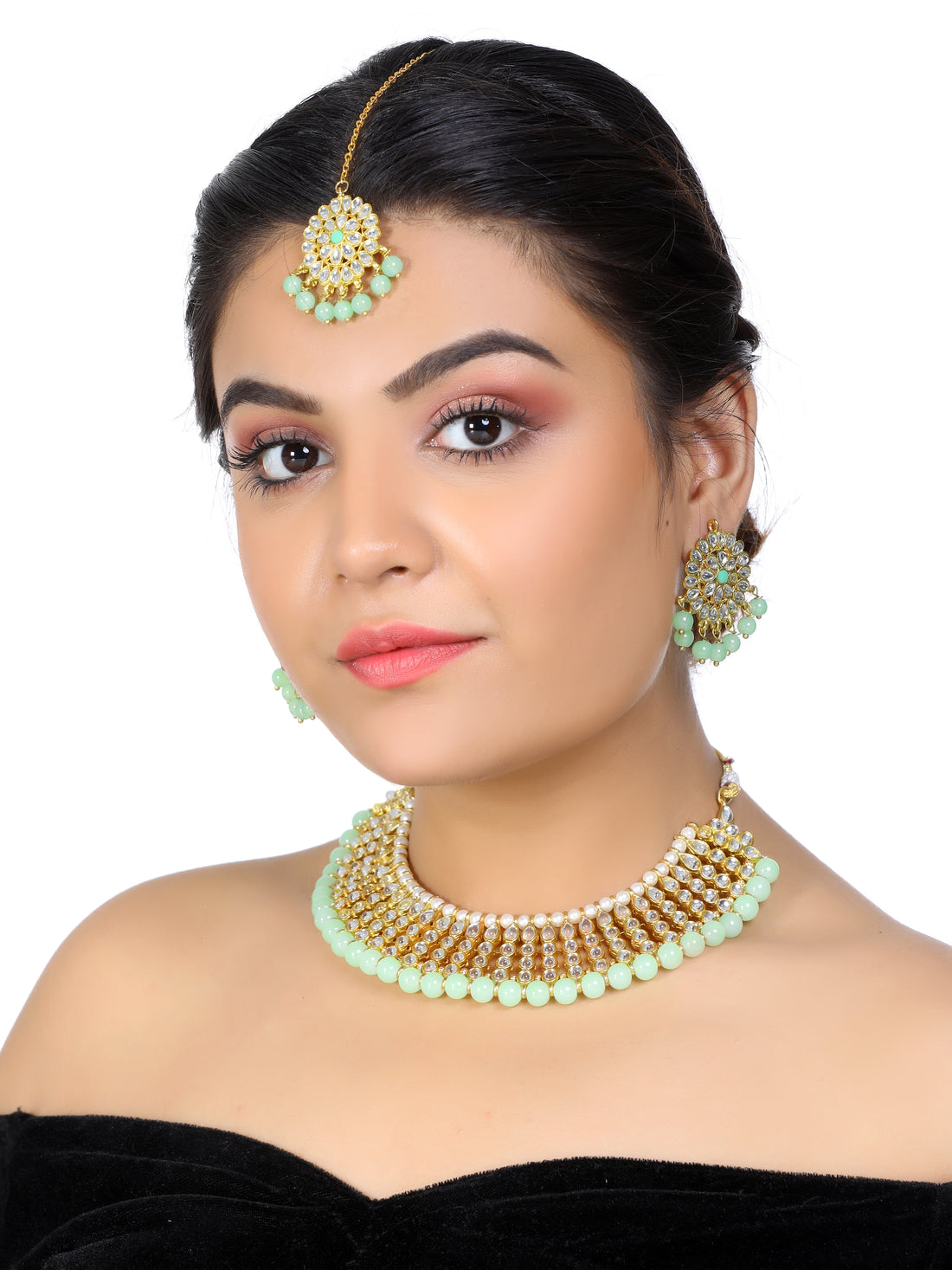 Kundan Lime Green Choker Necklace Set