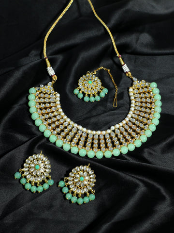 Kundan Lime Green Choker Necklace Set