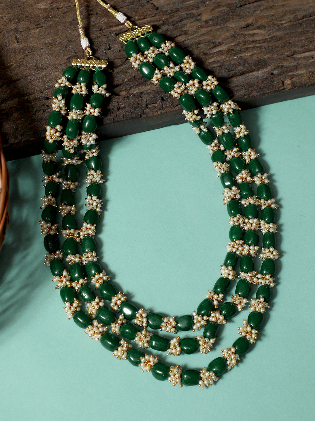 Green Beads with Tassel Multilayered Maharaja Moti Mala for Men