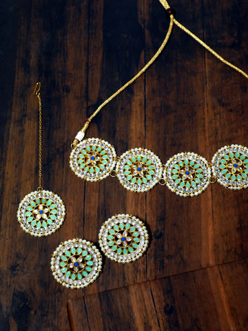 Lime Green Kundan Studded Choker Necklace Set