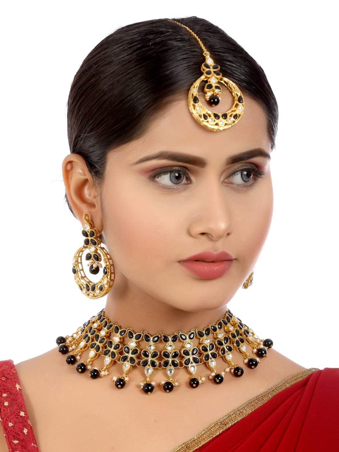 Black Stones Studded Kundan Choker Necklace Set