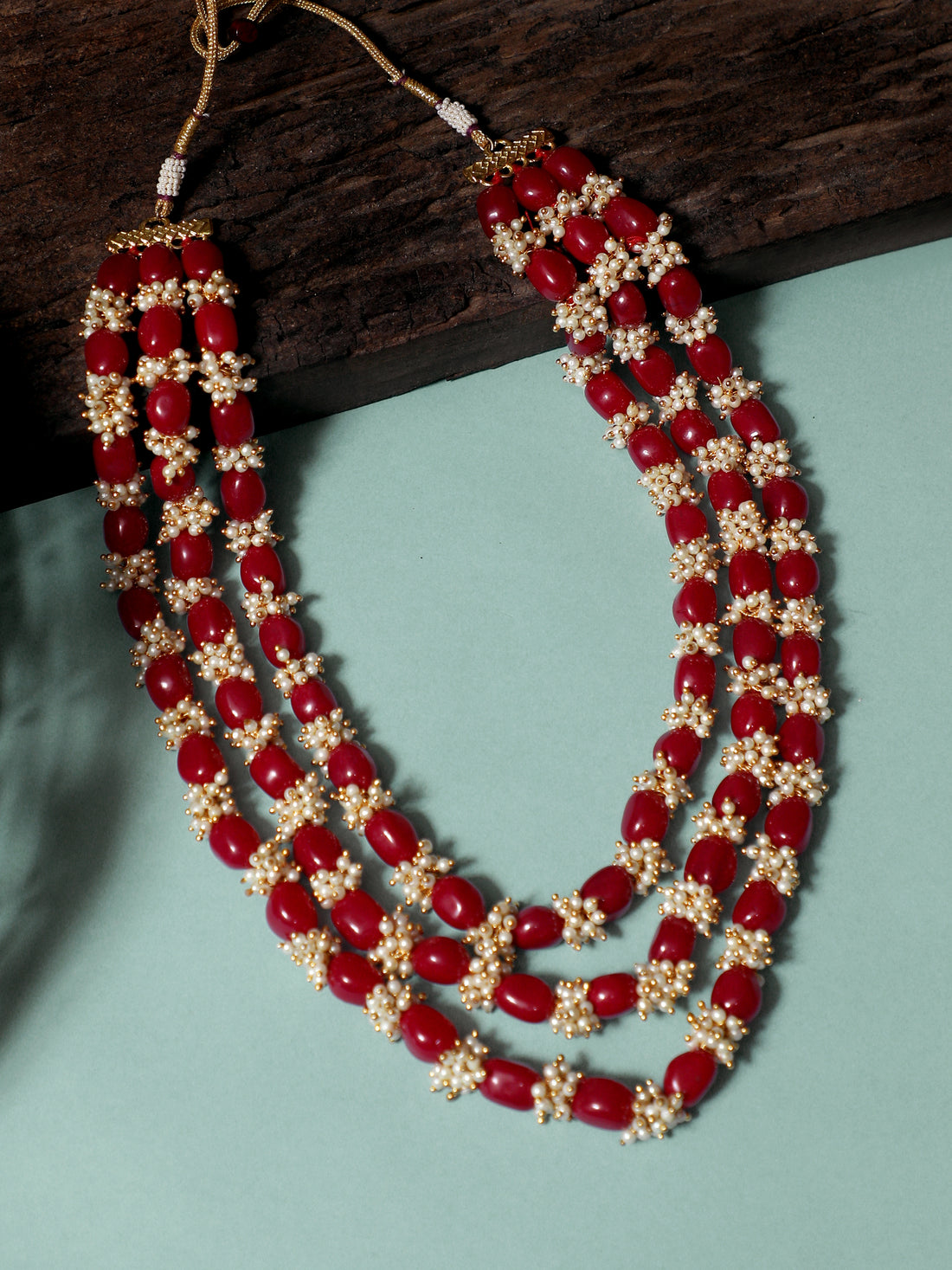 Red Beads with Tassel Multilayered Maharaja Moti Mala for Men