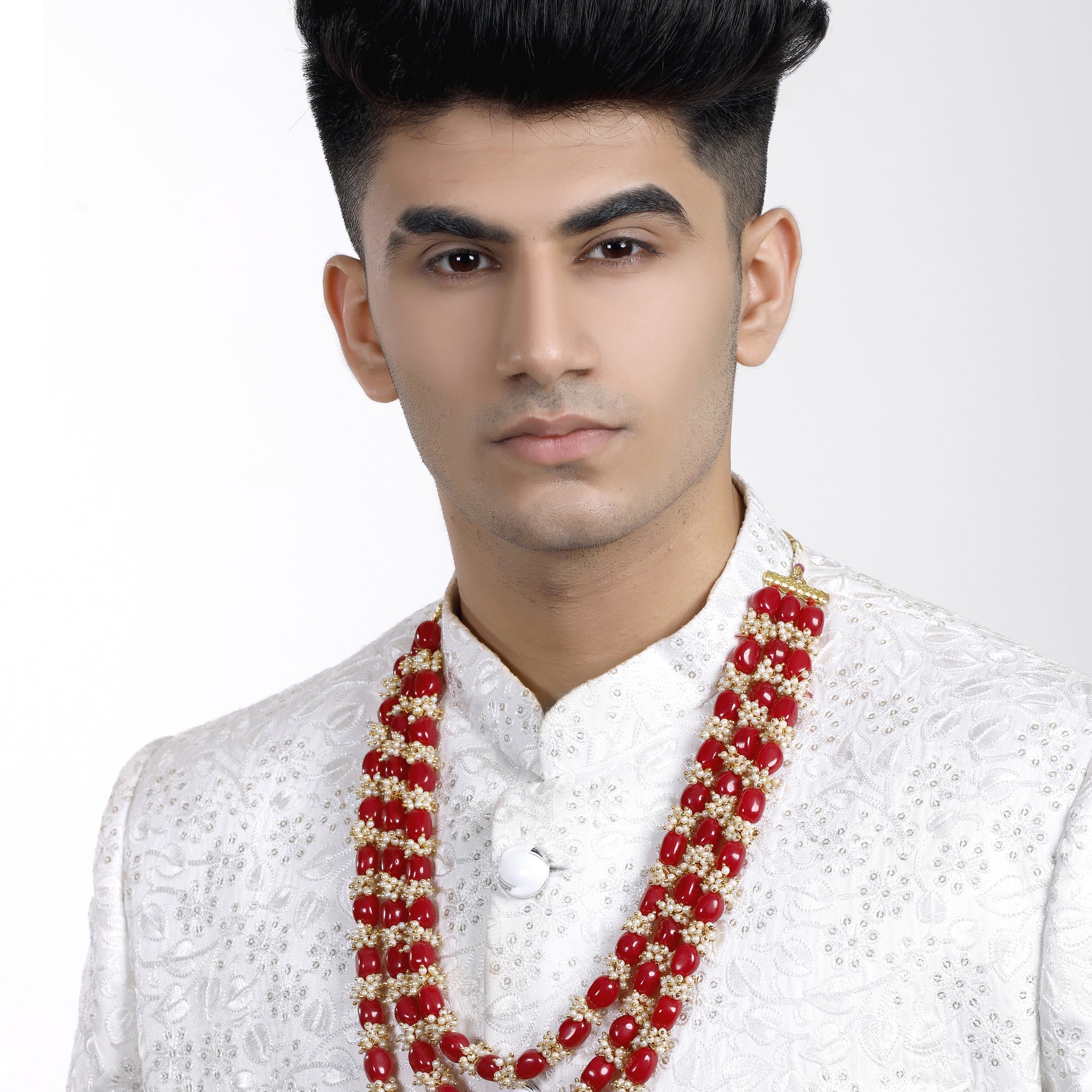 Red Beads with Tassel Multilayered Maharaja Moti Mala for Men