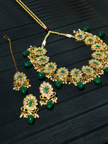 Green Stone and Tassels Embellished Kundan Choker Necklace Set