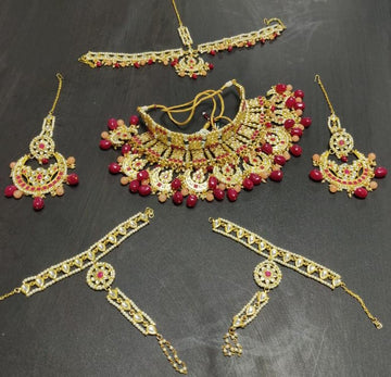 Ruby and Peach Stones Kundan Gold Plated Bridal Necklace Set