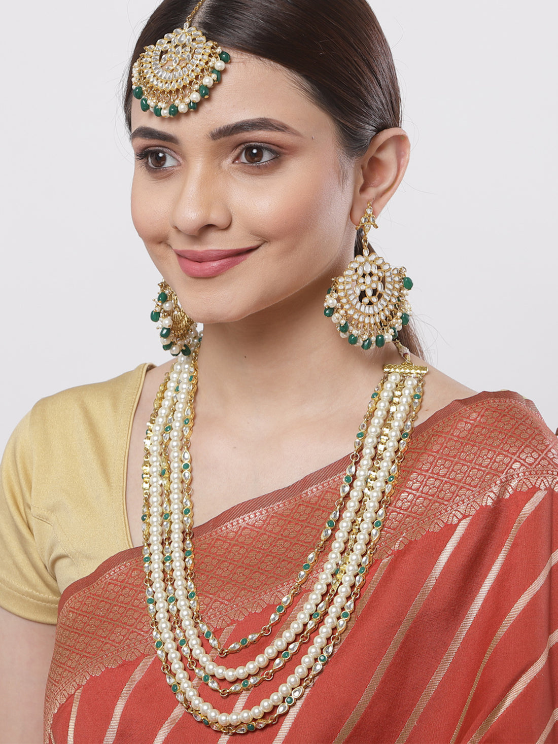 Pearl Kundan Multilayered Rani Haar Set