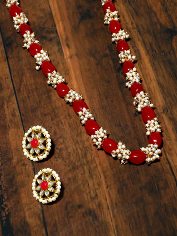 Red Beads Tassels Rani Haar Necklace Set