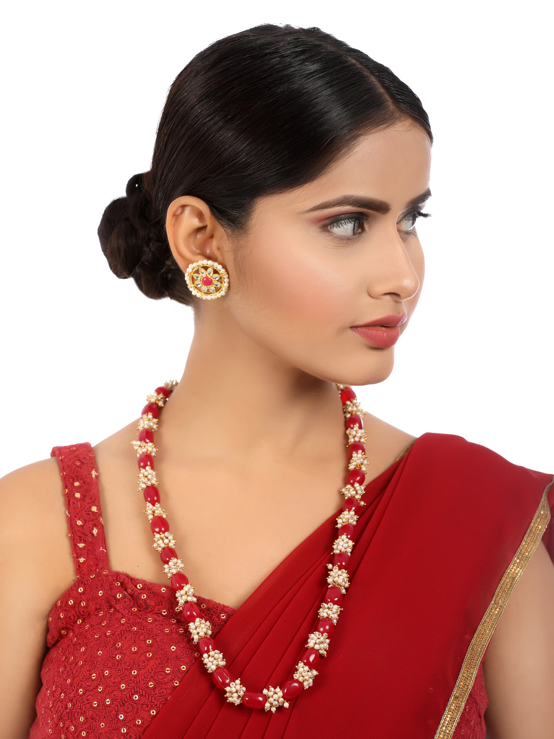 Red Beads Tassels Rani Haar Necklace Set